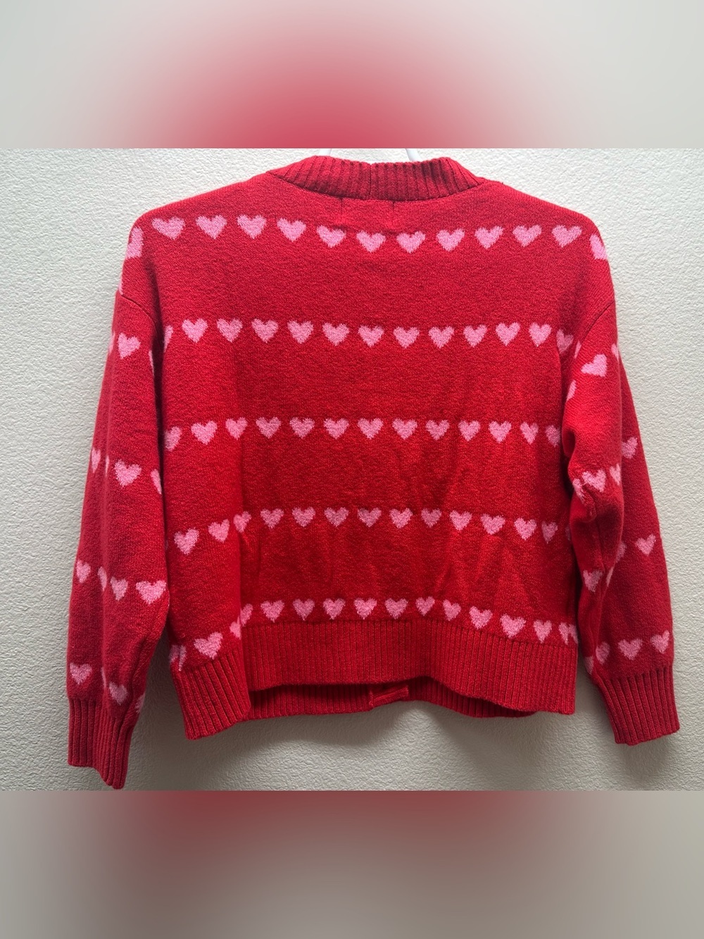 Old Navy Red Cardigan with Pink Heart Pattern - Picture 2 of 3